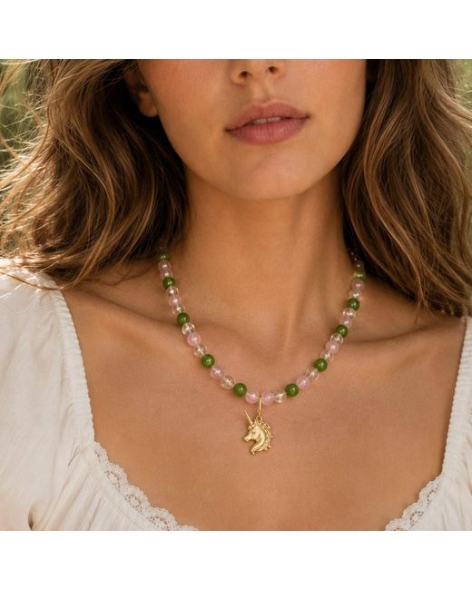 Ormiro Green Secret Garden Rose Quartz & Crystal Beaded Necklace