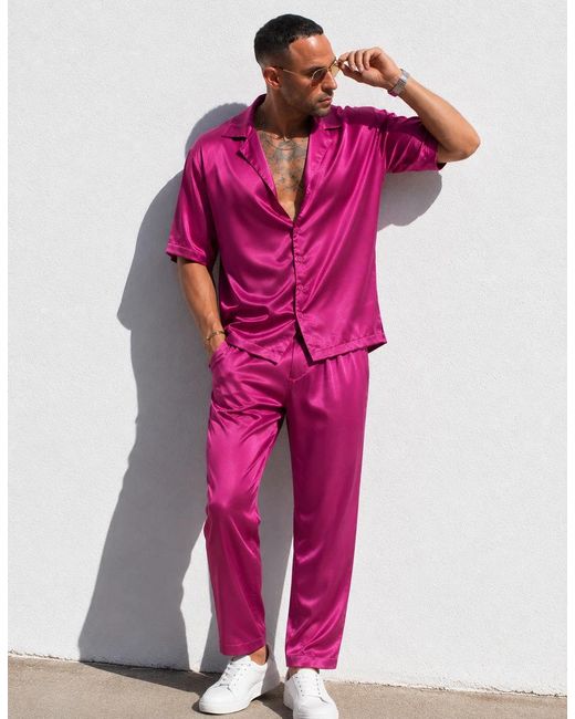 Hustle Purple Flying Dragon Satin-Set for men
