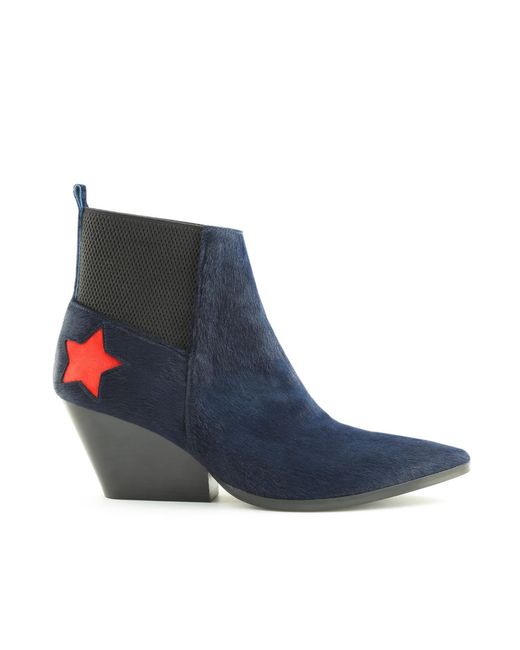 Rosamund Muir London Blue Felixa Calf Hair With Star Ankle Boots