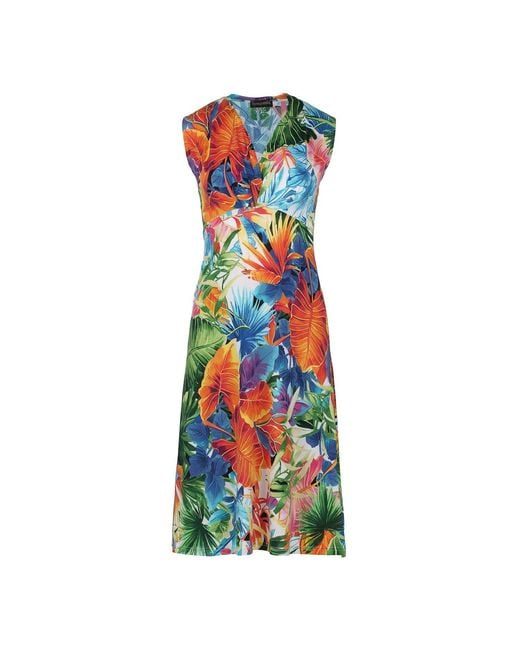 Conquista Blue Print Jersey Empire Line Dress