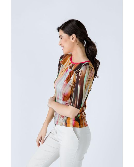Conquista Orange Fitted Print Top