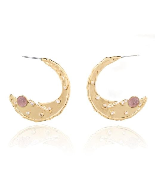 Rare Matters Jewelry Metallic Timeless Organic Strawberry Quartz Crescent Earrings