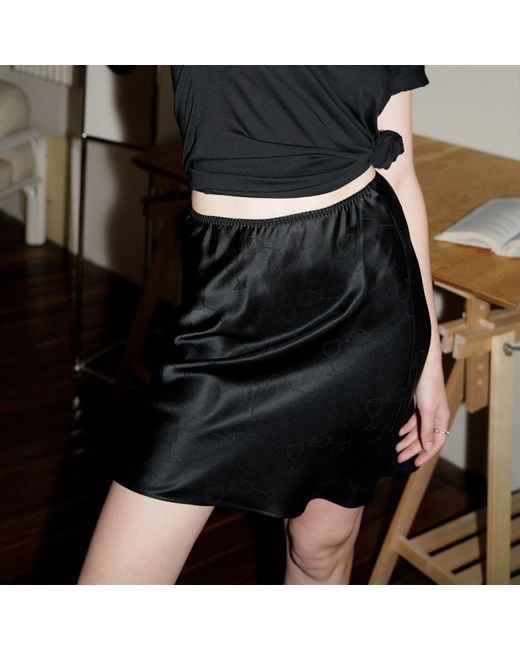 NOT JUST PAJAMA Black Flowy Silk Jacquard Mini Skirt