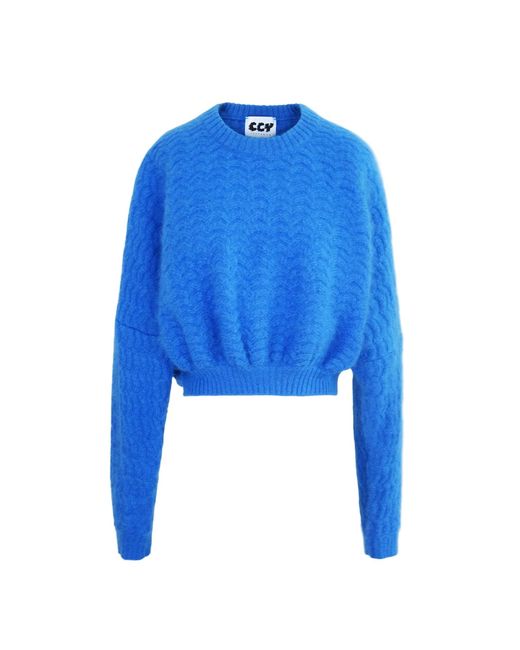 Ccy Currency Blue Mohair Zigzag Bubble Sweater