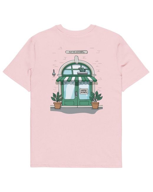 Anchor and Crew Pink Cotton Gustatory Coffee & Chats Organic Cotton Embroidered T-Shirt