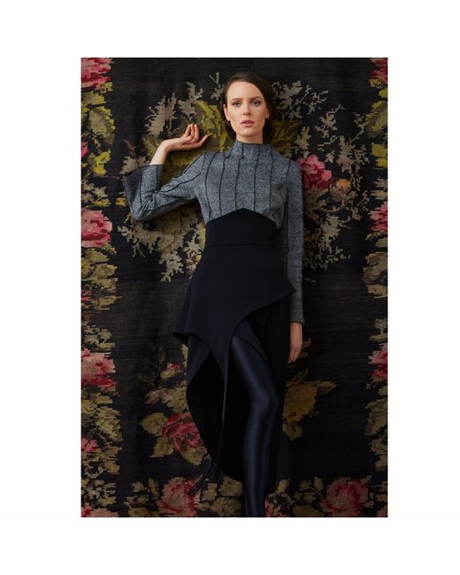 Julia Allert Gray High-Neck Top With Seams Soft Knit