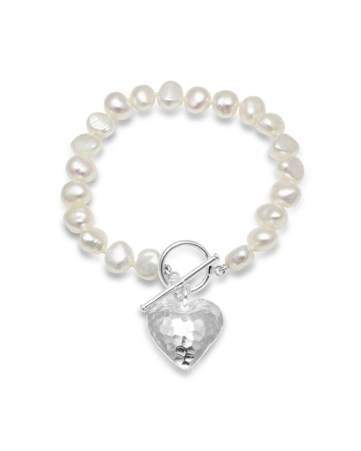 Pearls of the Orient Online Metallic Amare Cultured Freshwater Pearl Bracelet With Hammered Heart Pendant
