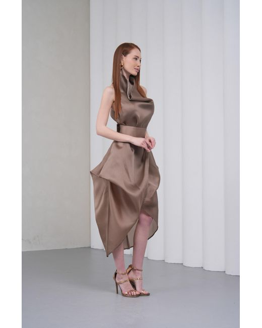 Lumina Eligma Brown Neutrals Silhouette Halter Dress