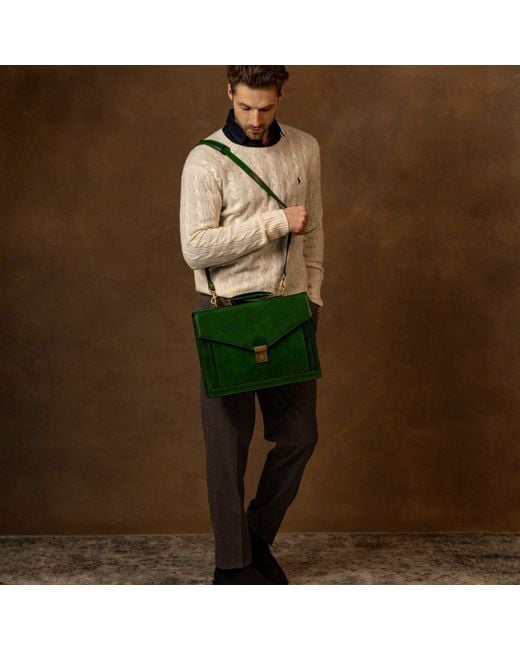 Time Resistance Green Classic Design Leather Briefcase for men