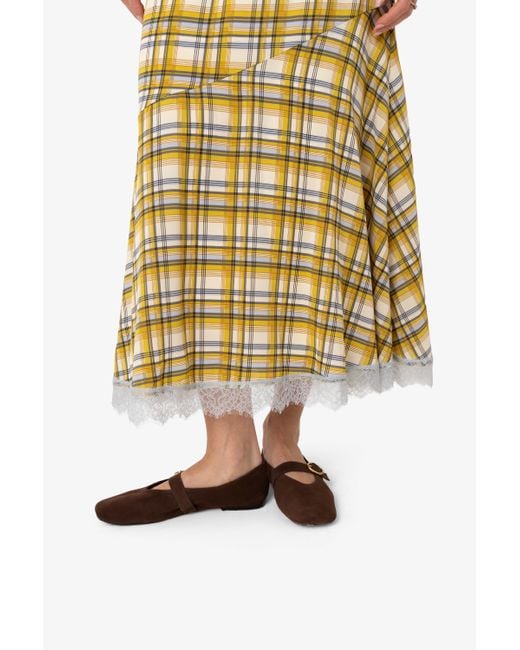Amy Lynn Metallic Sunnie Plaid Asymetric Lace Trim Skirt