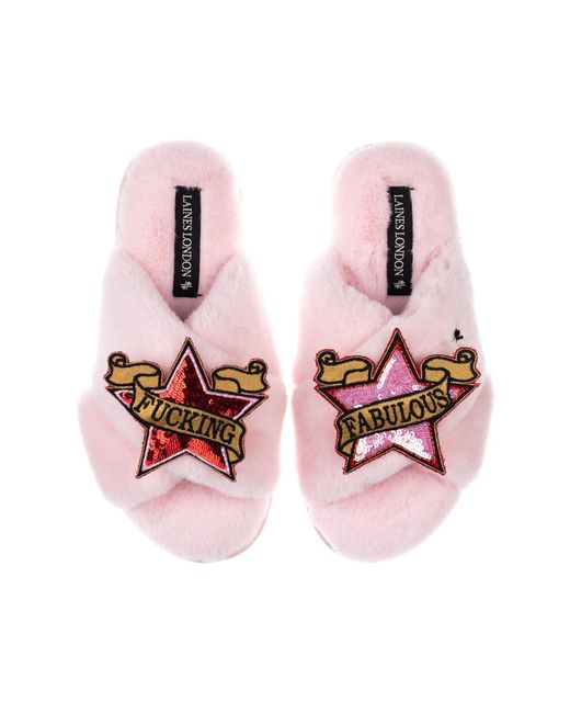 Laines London Pink Classic Laines Slippers With & Fucking Fabulous Brooches