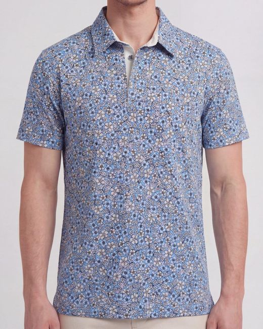 Lords of Harlech Blue Pietro Floral Field Knit Polo for men