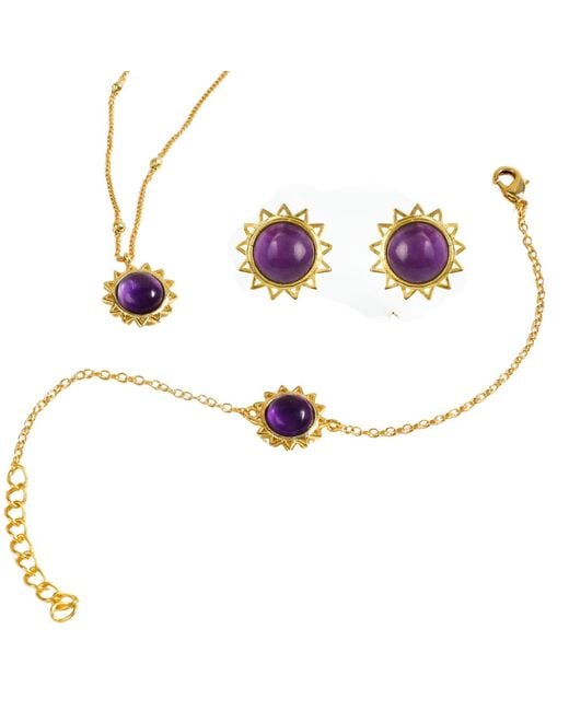 Lila Rasa Multicolor Amethyst February Birthstone Brings Good Luck, Stability & Intuition Jewellery Set Necklace, Earrings & Bracelet