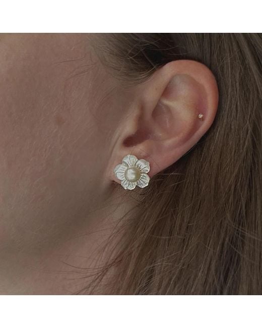 Martina Rozenberg Smira Jewelry White Mini Flower Pearl Earrings