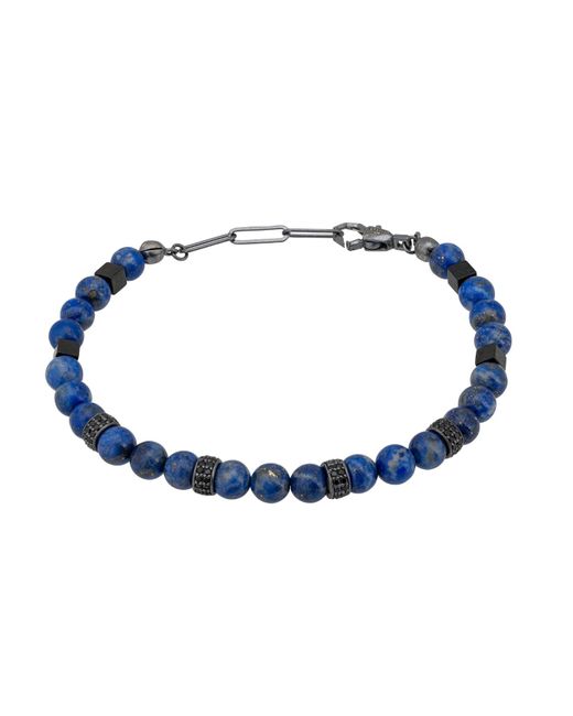 Latelita London Blue Beaded Bracelet Lapis Lazuli Silver Oxidised for men