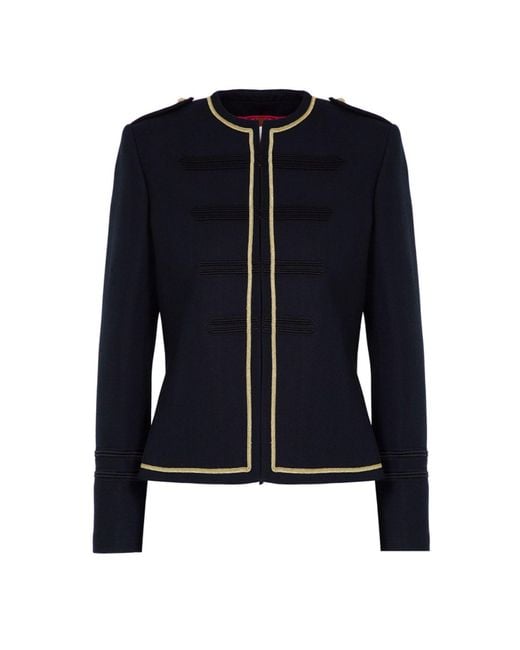The Extreme Collection Blue Militar Cotton And Linen Blazer With Yellow Detail Oliver