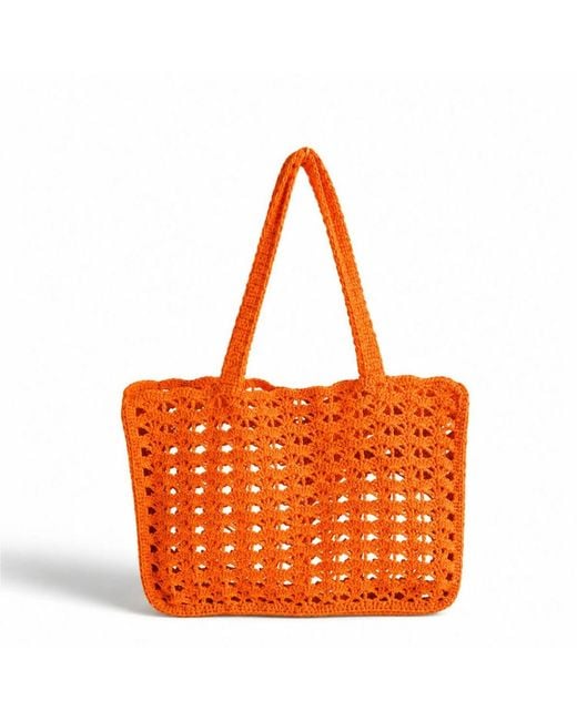 Springmoonatelier Orange Luxury Handmade Raffia Oversized Bag – Large Crochet Shoulder And Beach Bag