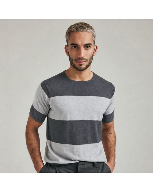 Salts Cashmere Gray Short Sleeved Knitted Striped Tee for men