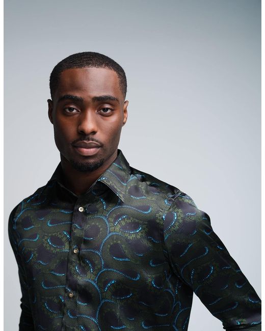 Gresham Blake Green Midnight Snakes Silk Shirt for men