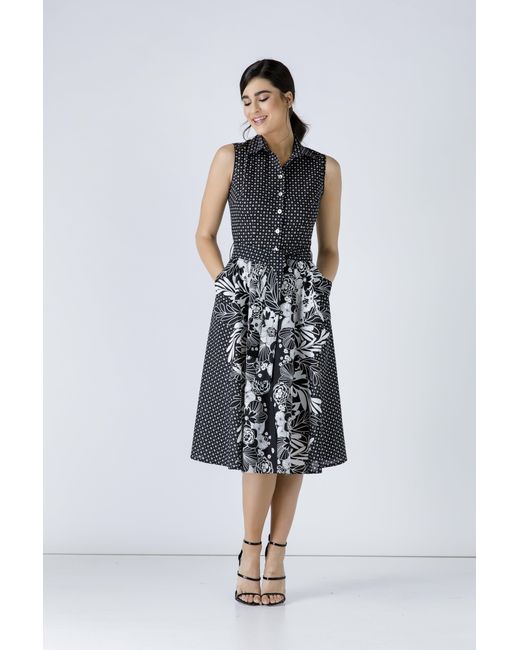 Conquista Blue Cotton Button-Front Printed Dress