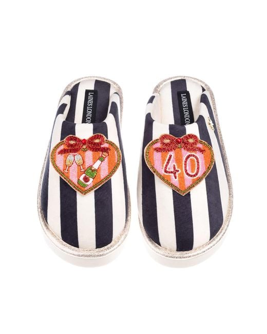 Laines London Red Flatform Stripe Closed Toe Slippers With Stripe Heart 40Th Birthday Brooches