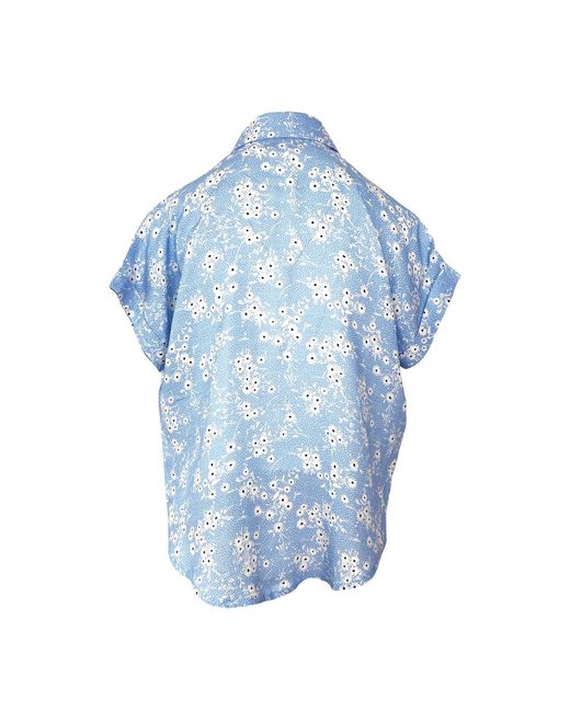 L2R THE LABEL Blue Floral Light Print Linen Short-Sleeved Shirt