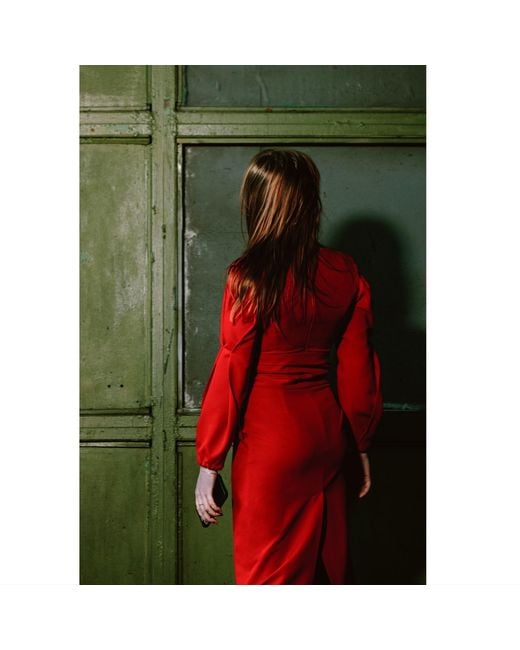Julia Allert Red Designer Fitted Midi Dress With Belt
