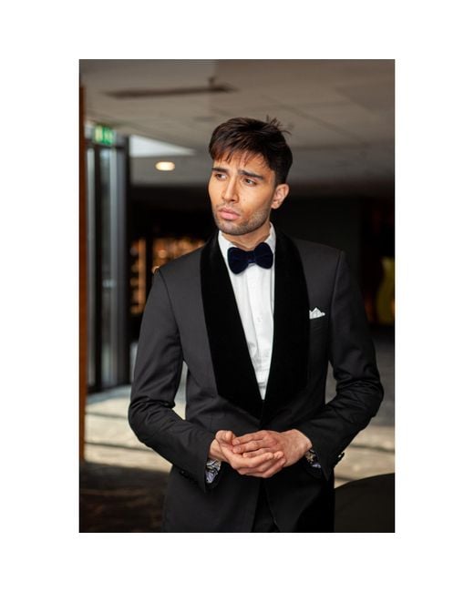 DAVID WEJ Black Alfredo Dress Single Breasted Velvet Shawl Lapel Tuxedo Set – for men