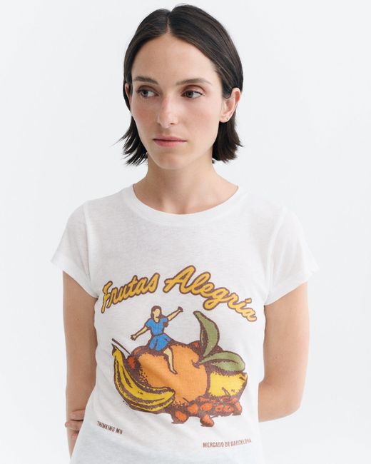 Thinking Mu White Frutas Mirna Slim T-Shirt