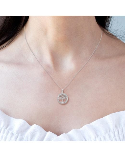 Kylie Harper Metallic Sterling Diamond Cz Tree Of Life Pendant Necklace