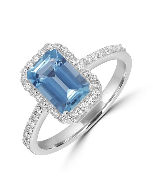 Artisan Blue Emerald Cut Aquamarine & Diamond Cocktail Ring