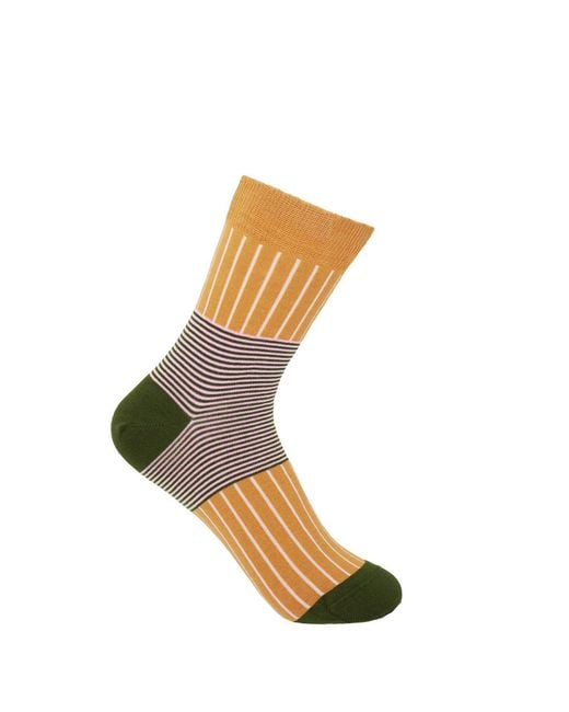 Peper Harow - Made in England Metallic Oxford Stripe Socks – Mustard