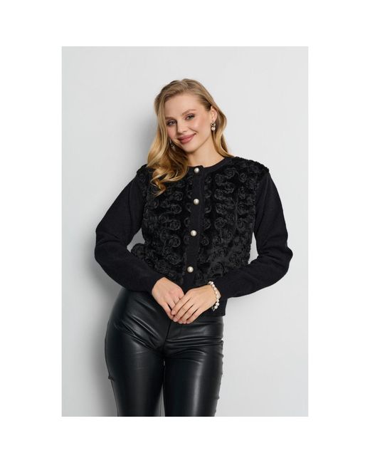 Saachi Black Floral Velour Button Cardigan
