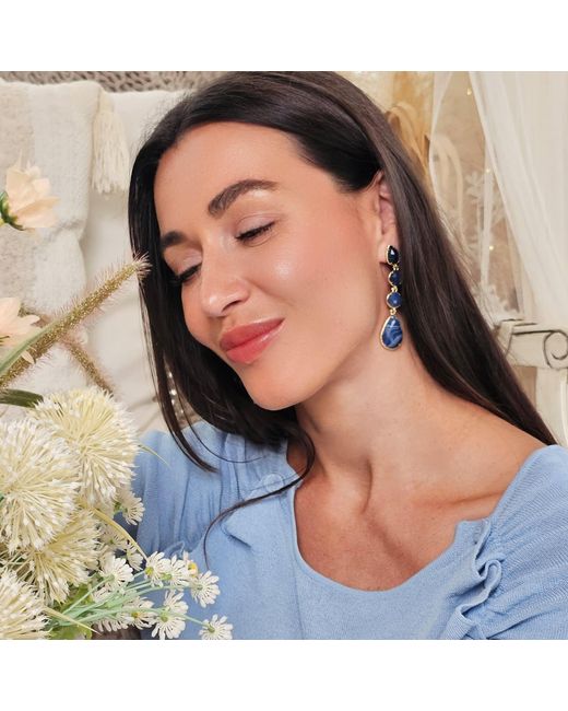 Farra Blue Elegant Agate Dangle Earrings