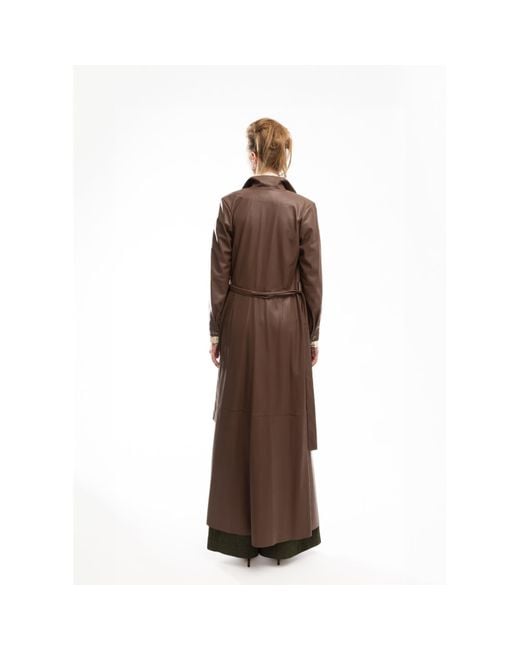 Julia Allert Brown Long Button-Up Eco-Leather Trench