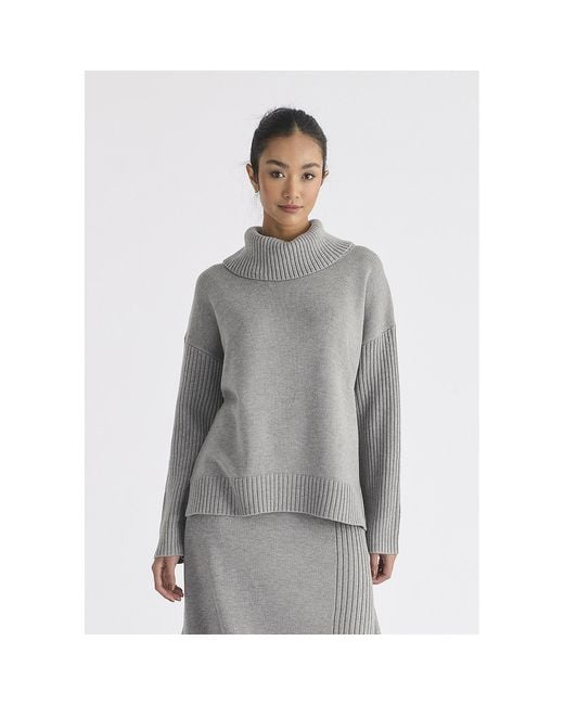 Paisie Gray Polo Neck Jumper With Ribbed Details