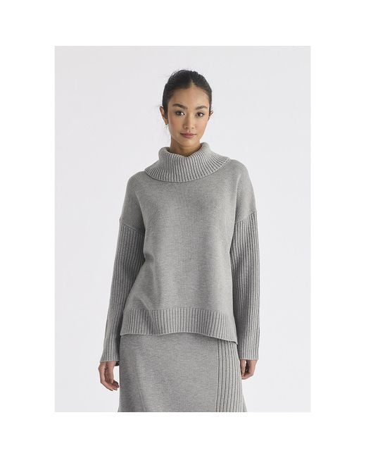 Paisie Gray Polo Neck Jumper With Ribbed Details