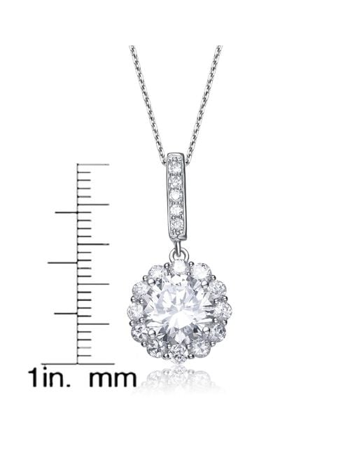 Genevive Jewelry Metallic Cubic Zirconia Sterling Silver White Gold Plated Round Flower Shape Drop Pendant