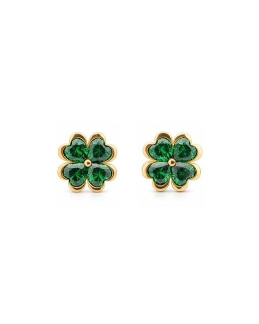 Seven Saints Green Four Leaf Clover Heart Stud Earrings