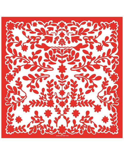 Jessie Zhao New York Red Double Sided Silk Scarf Blessing