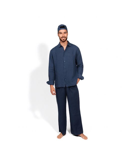 Maison Tangerine Blue Linen Wide Leg Long Trousers Deep For
