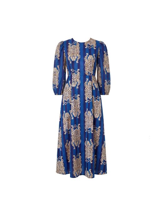 The Well Worn Blue The Ada Dress – Sustainable Midi Dress With Tiger Print