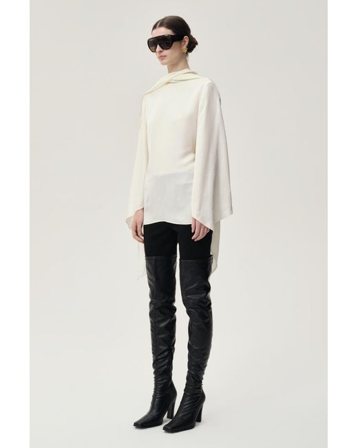 FRONT ROW SHOP White Reversible Scarf Blouse Ecru