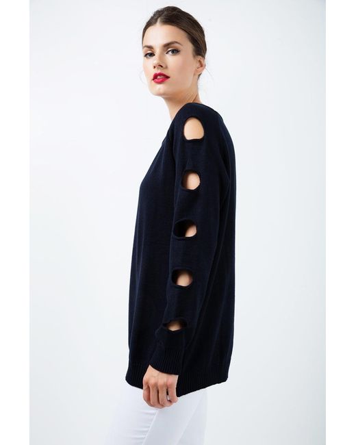 Conquista Blue Hole Detail Loose Sweater