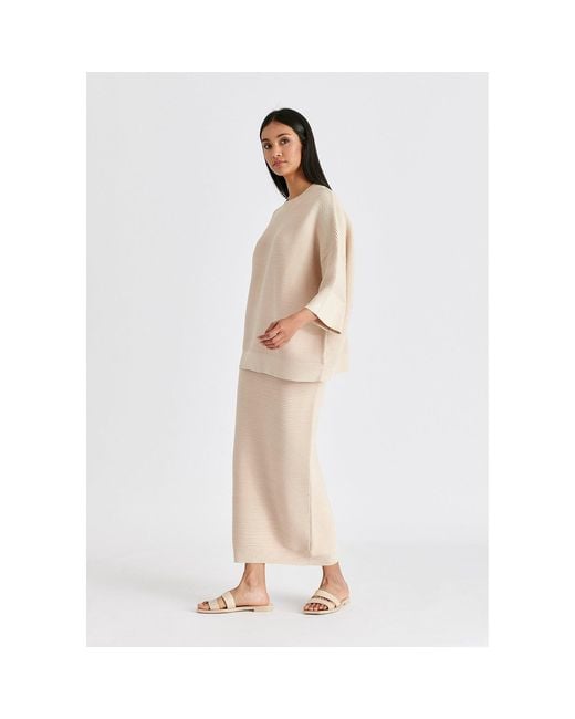 Paisie Natural Neutrals Ribbed Midi Skirt