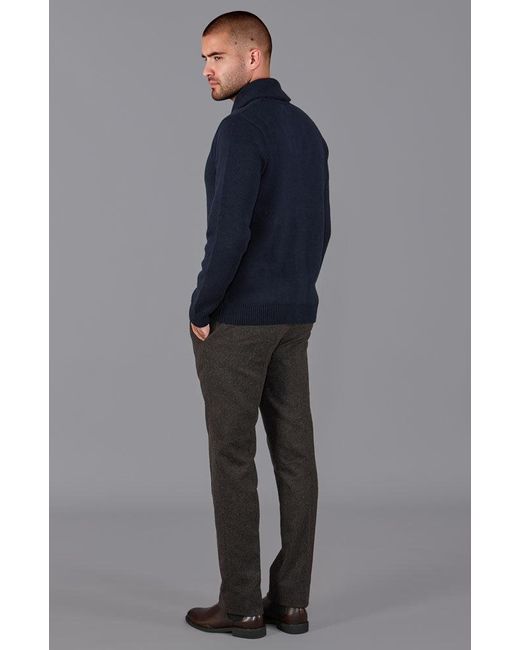 Paul James Knitwear Blue Midweight Cotton Shawl Collar Sebastian Cardigan for men