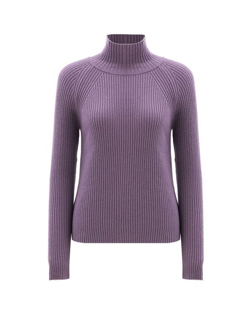 Peraluna Purple High Mock Neck Cashmere Blend Ribbed Knit Pullover