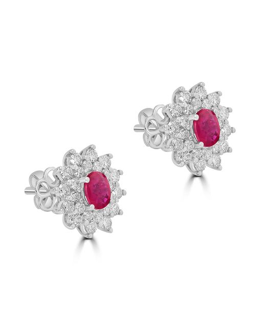 Artisan Pink Ruby & Diamond Floral Cluster Stud Earrings