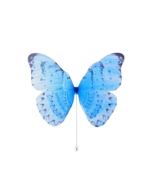 Oana Savu Blue Versatile Large Silk Butterfly Brooch Pin With Pin