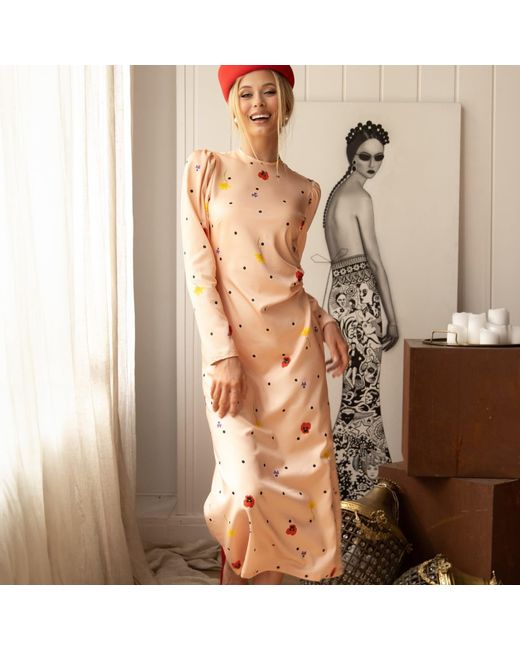 RainSisters Pink Long Sleeve Midi Dress: Peach Blossom